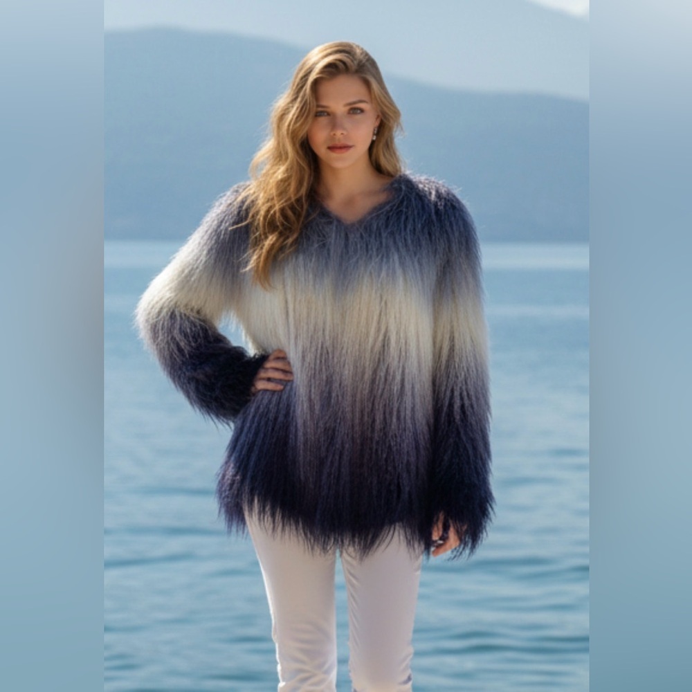 Stylish Ombre Fuzzy Faux Fur Jacket